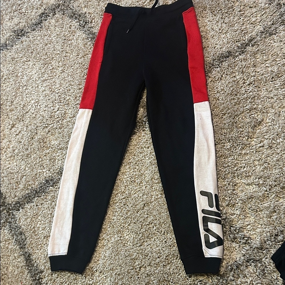 FILA red/black/white jogger pants, youth size medium 10/12